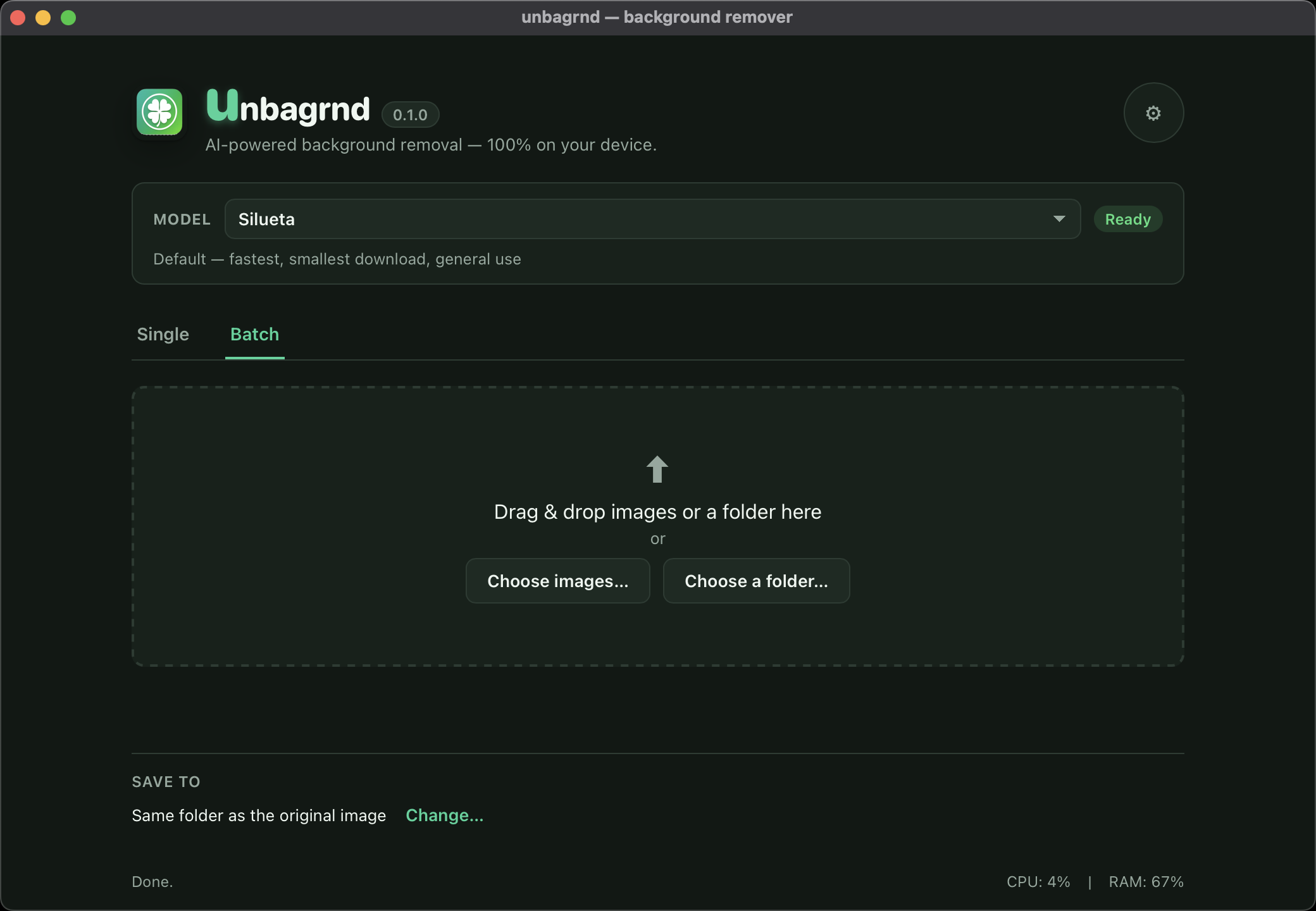 unbagrnd main window