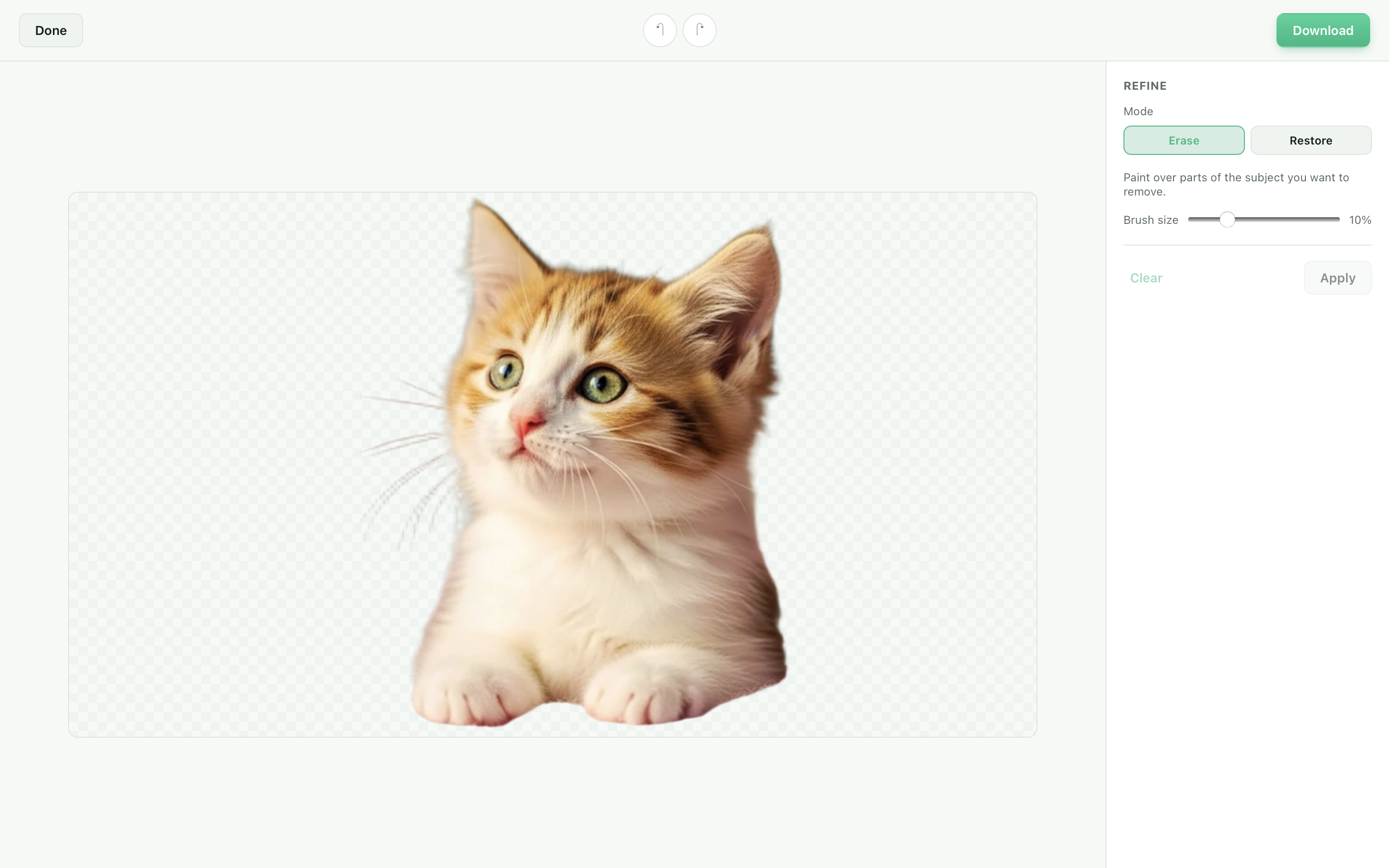 unbagrnd refine editor - brush erase and restore with undo/redo